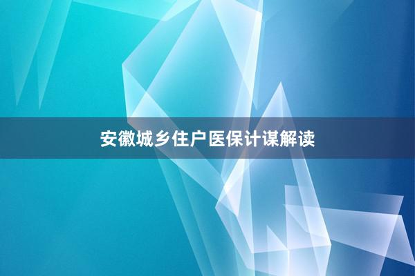安徽城乡住户医保计谋解读